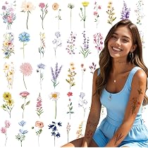 120 Tatouages Temporaires Fleurs Noirs - Motifs Réalistes Pour Femmes - Imperméables Et Sans Toxines