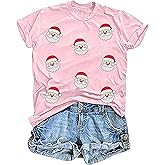 Christmas Shirts for Women Vintage Santa Claus Graphic Merry Shirt Holiday Casual Short Sleeve Tee Tops