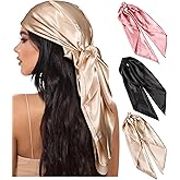 AWAYTR 35” Large Square Satin Head Scarf - 3Pcs Satin Hair Scarves Silk Bandana Scarf Headscarf Silk Feeling Scarf for Women