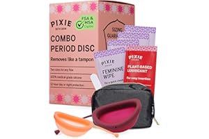 PIXIE CUP Pixie 2 Menstrual Discs for Feminine Care - 100% Medical-Grade Silicone - Ranked 1 for Softest Reusable Period Disc - Removes Like a Tampon - Wear 12 Hours - Capacity of 5 and 7 Tampons