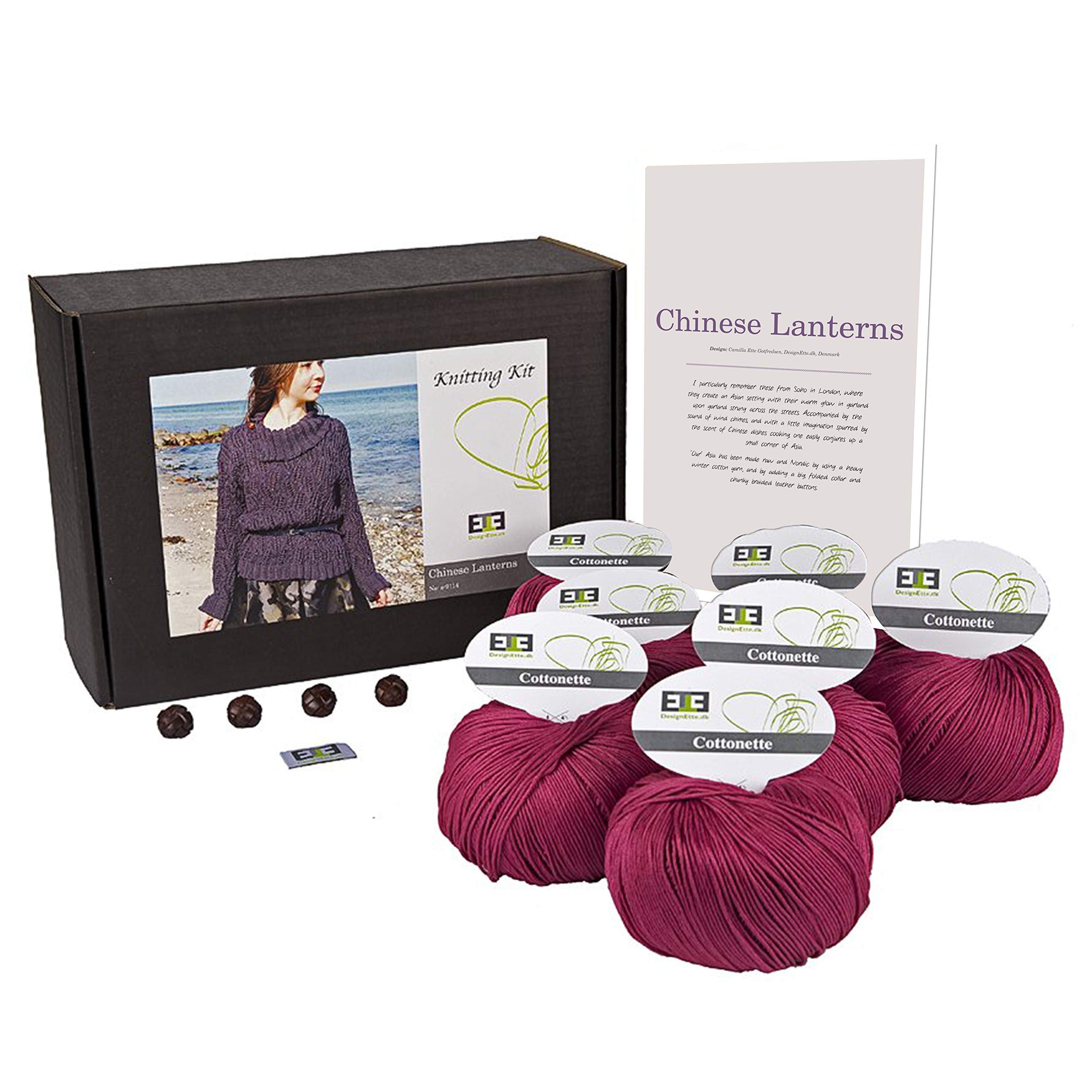 DesignEtte Knitting Kit Chinese Lanterns 100 Percent Mercerized Old Dusty Rose Egyptian Yarn Cotton 2X-Large No-s-9114