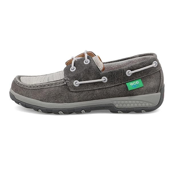 TWISTED X WOMEN’S BOAT SHOE DRIVING MOC, MOC TOE WITH CELLSTRETCH, GREY & LIGHT GREY, 8.5 M