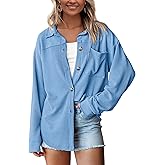 PRETTYGARDEN Women's Button Down Shirts 2026 Spring Long Sleeve Textured Tops Oversized Shacket Jacket Knit Blouses
