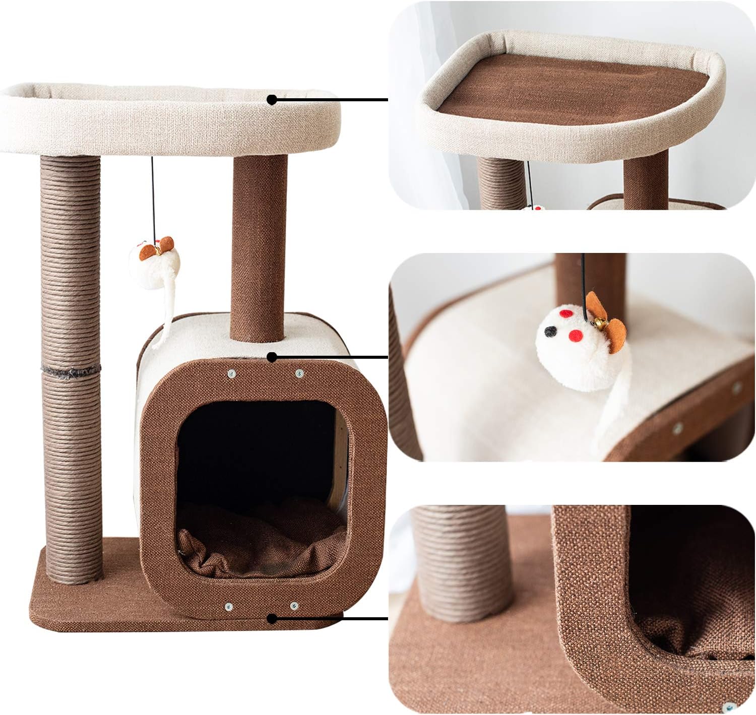 Catry, Cat Tree Condo with Paper Rope Covered Scratching Post Activity Center for Climbing Relaxing and Playing Natural Jute Fiber Pet Stand : Pet Supplies