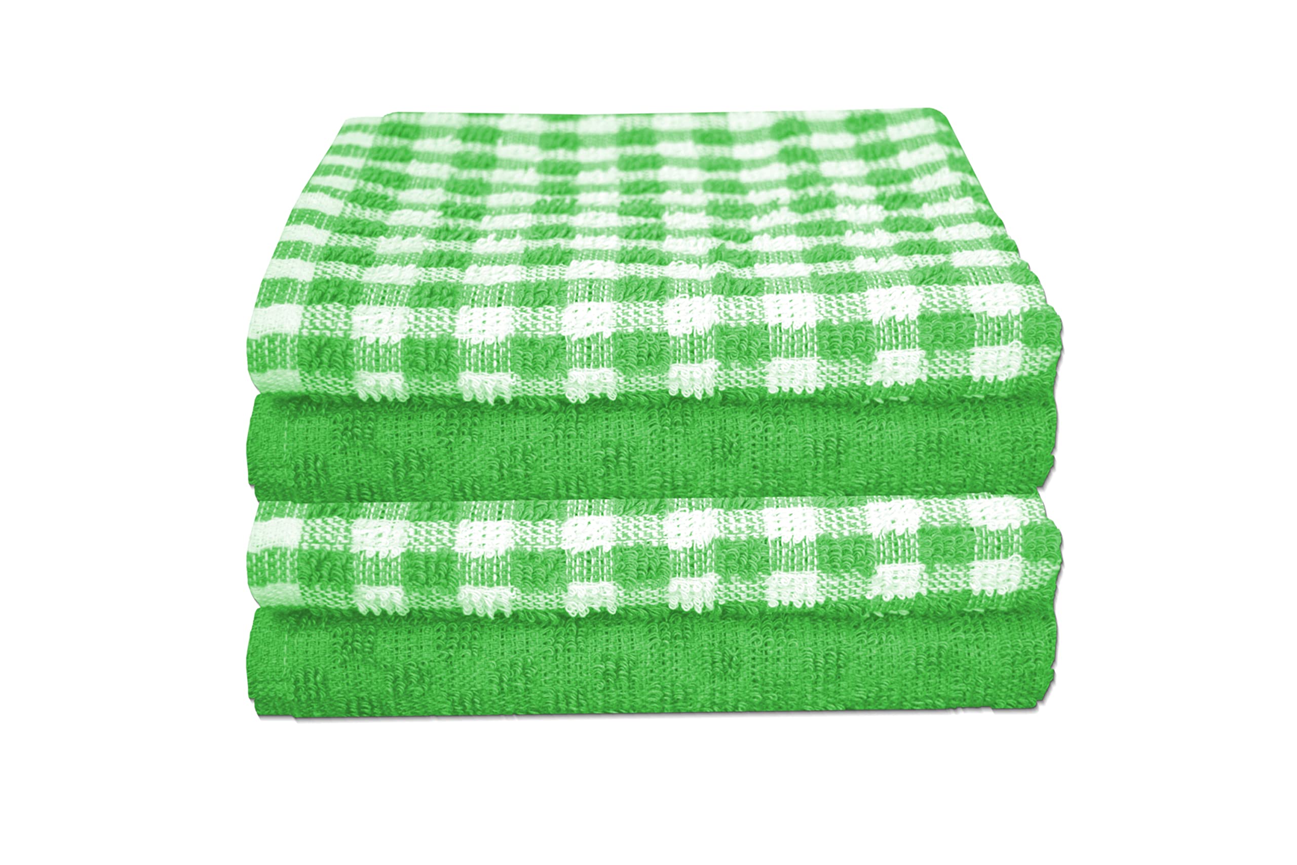 Kitchen Linens Tea Towels Set of 4 - 100% Cotton Terry Hand Dish Towels, Soft Absorbent, Green, 45 x 67cm