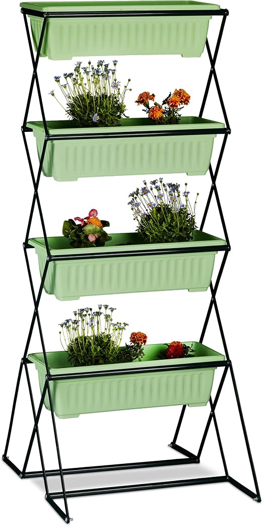 relaxdays Huerto Vertical Plegable con 4 Jardineras, Soporte ...