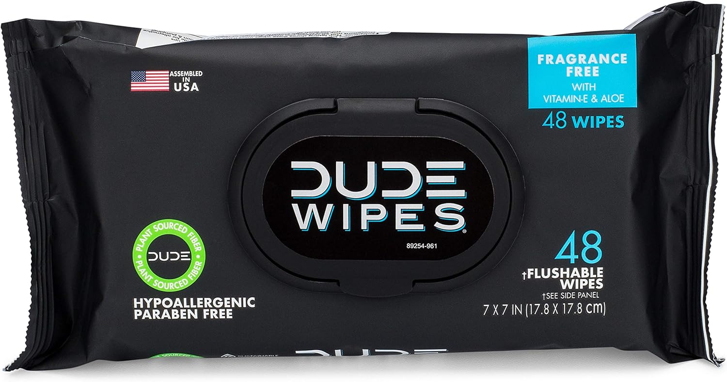 DUDE Wipes Flushable Wipes Dispenser (6 Packs, 48 Wipes Each), Unscented Wet Wipes with Vitamin-E & Aloe for at-Home Use, Septic and Sewer Safe: Computers & Accessories