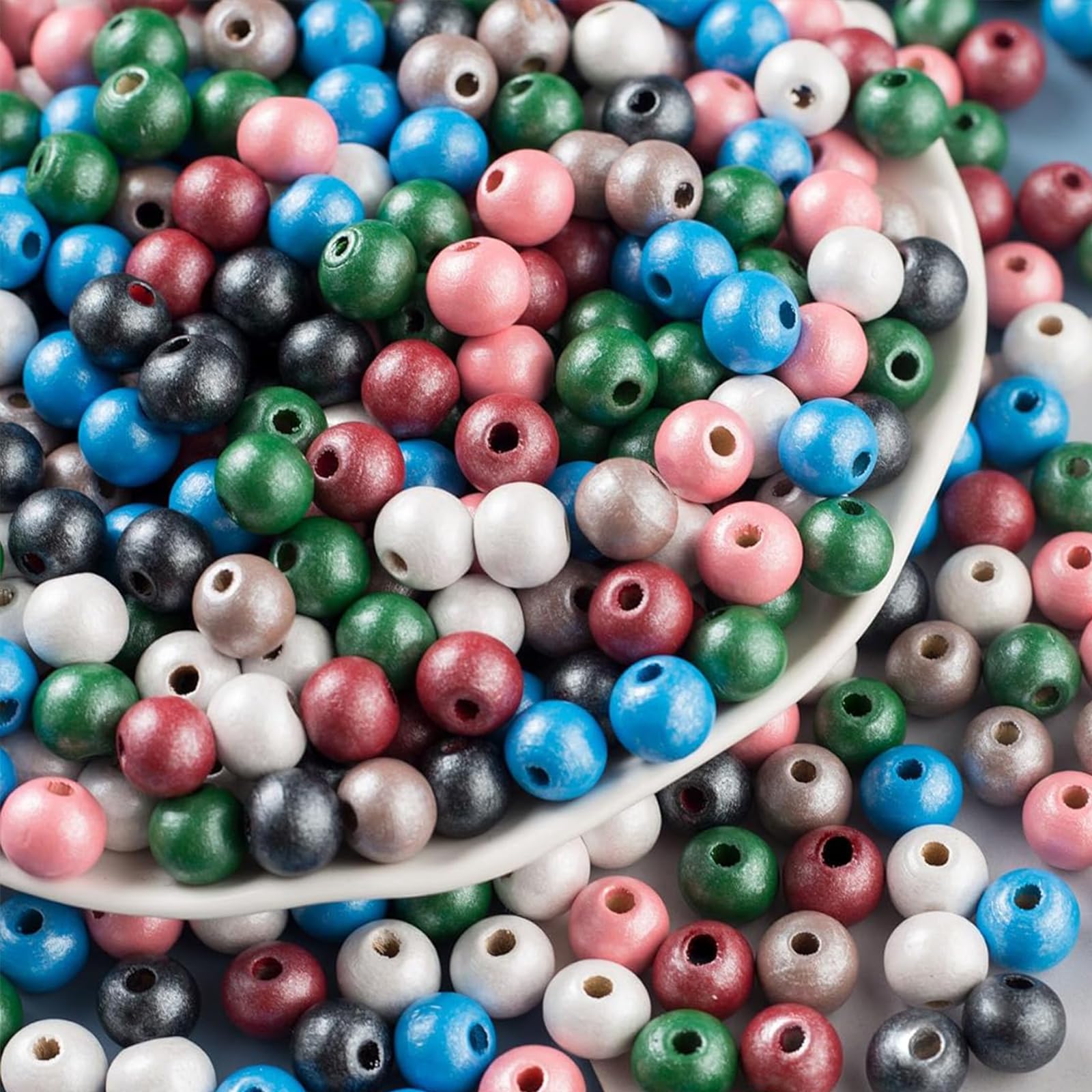 HERZWILD 500pcs Colourful Wooden Beads for Threading 10mm Wooden Beads Pearl Coloured Craft Beads for DIY Jewellery Production (10mm Pearl Colour) — image 1