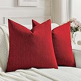 FUTEI Valentine's Day Red Chenille Decorative Throw Pillow Covers 18x18 Inch Set of 2,Soft Cozy Faux Linen Textured Cushion Case,Farmhouse Home Decor for Couch Living Room