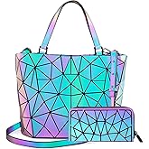 LOVEVOOK Geometric Luminous Purses and Handbags for Women Holographic Reflective Crossbody Bag Wallet