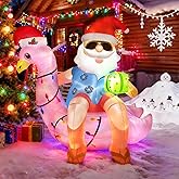 5.4 FT Hawaiian Tropical Flamingo Santa Inflatable Outdoor, Large Inflatable Santa Claus Christmas Pool Decorations, Christmas Blow Ups for Outside Beach Garden Patio Lawn Party Xmas Gifts