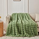 COOVA Faux Fur Throw Blanket for Couch, Cozy Soft and Fuzzy Plush Rabbit Fur Bubble Blanket for Sofa Bedroom Living Room, 50x60 Inches Light Green