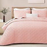 Exclusivo Mezcla Quilts Queen Size Bedding Set with Stitched Grid Pattern, Lightweight Summer Pink Bedspreads Coverlets Bed Cover for All Seasons (1 Quilt and 2 Pillow Shams)