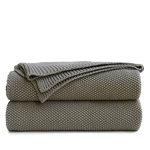 Oversize Medium Grey Cotton Cable Knit Throw Blanket for Couch, Home Decorative Throws, Large Woven Throw Blankets with Bonus Laundering Bag, Gray 3.4 Pounds 60 x 80 Inch
