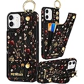 Petitian for iPhone 11 Case with Wallet - Women Girls Cute Girly Aesthetic Unique Design Leather Credit Card Holder Cardholder Stand Wristband for iPhone 11, Grow Flower