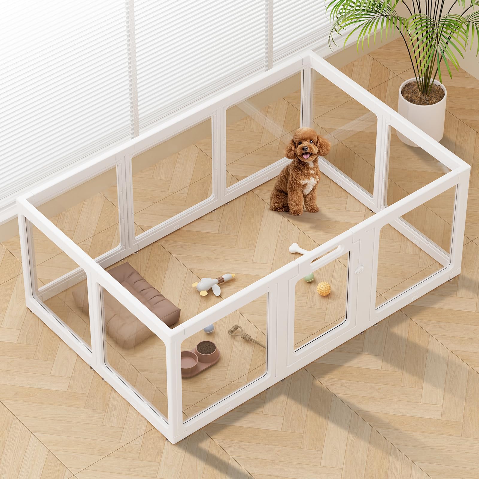 Photo 1 of Clear Acrylic Dog Playpen Indoor, Puppy Cat Small Pet Play Pen, Pet Cat Foldable Playpen for Rabbits, Dog Fence Crate Kennel Whelping Cage (White, 10 Panel)