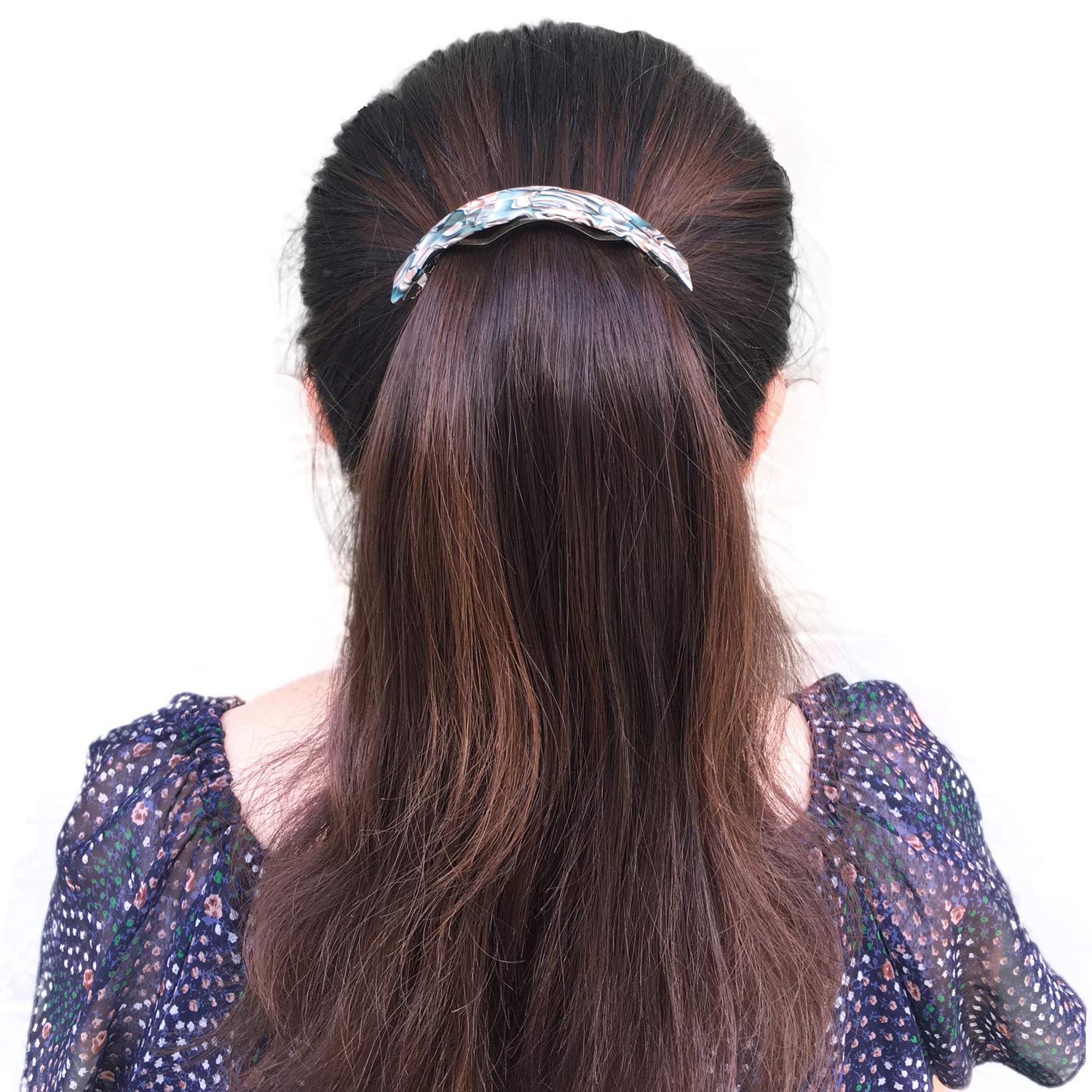 Cellulose Acetate French Style Curved Rectangle Volume Hair Clips Barrettes Automatic Clasp For Thick Hair, 2 Pack : Beauty