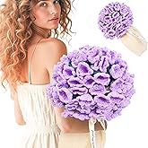 LOKOZ Crochet Flowers Bouquet Blanket - Birthday Gifts for Women Mom Sister Wife, Purple Flower Blanket Bouquet Romantic for Birthday Wedding Home Decor 31 Inches