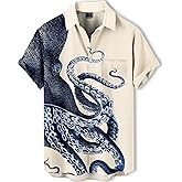 DADDYLOCO Japanese Art Style Men's Hawaiian Shirt Funny Printed Casual Short Sleeve Button Down Shirts