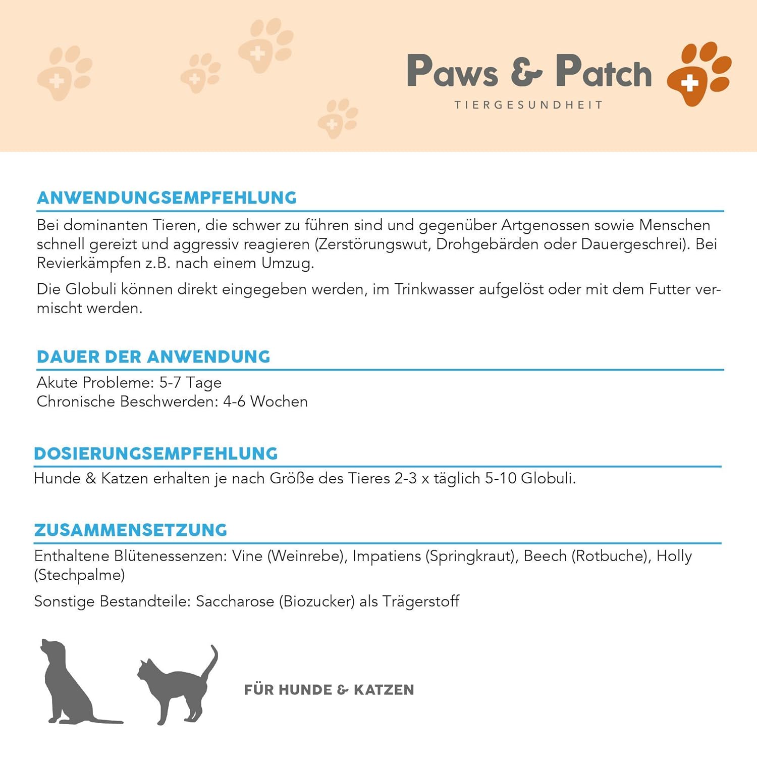 Paws Patch Bachblüten Globuli Für Hunde Katzen Reizbarkeit Revierkämpfe Aggressionen Bei Dominanten Tieren Mit Aggressivem Oder Gereiztem