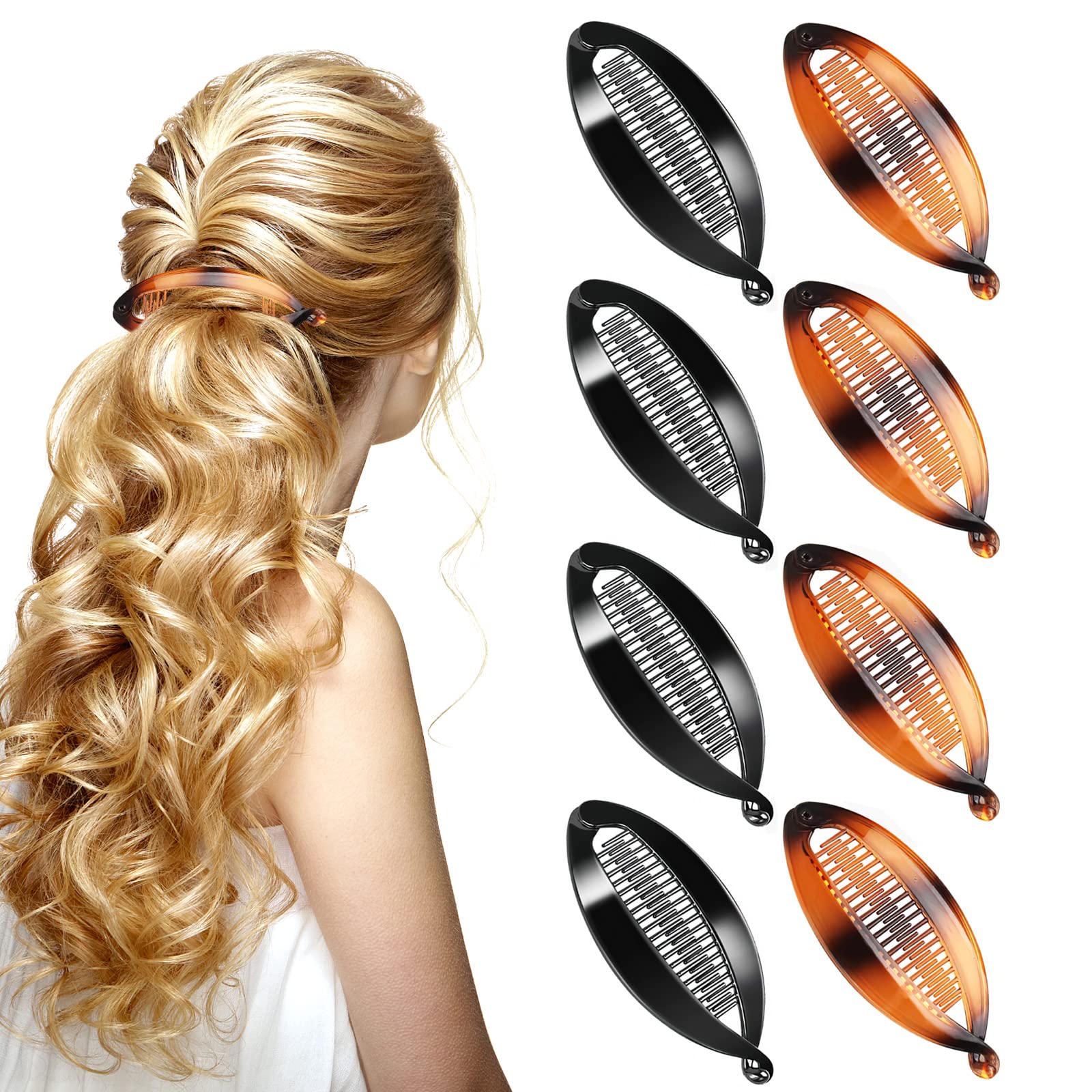 Banana Clips, 8 Pcs Banana Fish Hair Clips for Sports, Daily Life, Work and Hair Clips Fish Shape for Female Hair Accessories (Black, Coffee Black)