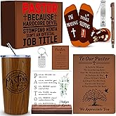 Pastor Gifts for Men, Pastors Appreciation Gift Set with 20 Oz Tumbler Socks Acrylic Plaque Leather Journal Notebook Engraved Pen Bookmark Keychain for Dad, Husband, Grandpa, Male Friends, Coworker