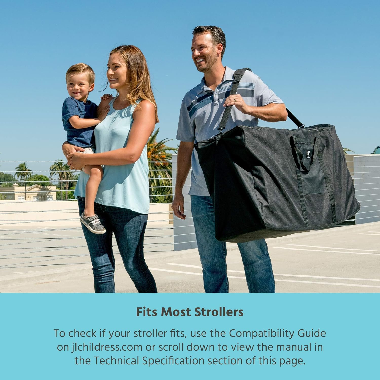 J.L. Childress Stroller Travel Bag for Single and Double Strollers, Durable and Protective, Water-Resistant and Easy Clean, Carry Handles and Detachable Padded Shoulder Strap, Black : Baby Stroller Travel Bags : Baby