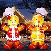 Ceenna 2 Pcs 5 FT Gingerbread Inflatables Christmas Decorations Blow up Gingerbread Chef Couple with Built-in LEDs for Xmas Front Door Outdoor Yard Lawn Garden Party