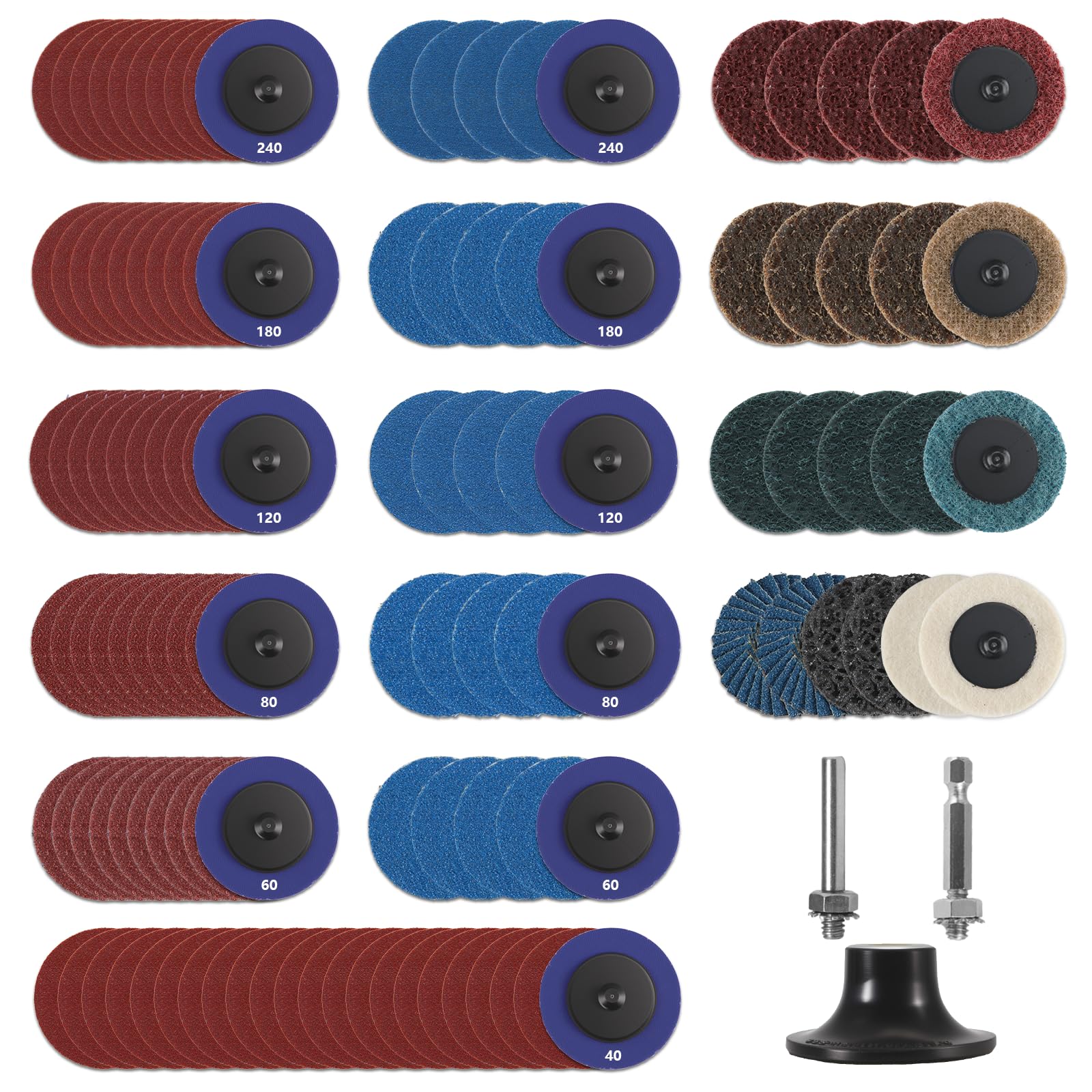 Photo 1 of 119PCS 2 Inch Quick Change Sanding Discs, Multi Grit Surface Conditioning Kit with 1/4" Roll Lock Holder, Round & Hex Shank, for Die Grinder, Drill, Pneumatic Tools, Rust, Paint,Grinding, Polishing