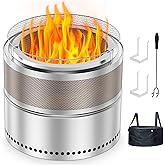 Smokeless Fire Pit 20 Inch, Portable Smokeless Firepits with Grill Grate & Ash Pan for Camping & RV, Double-Wall 360° Airflow