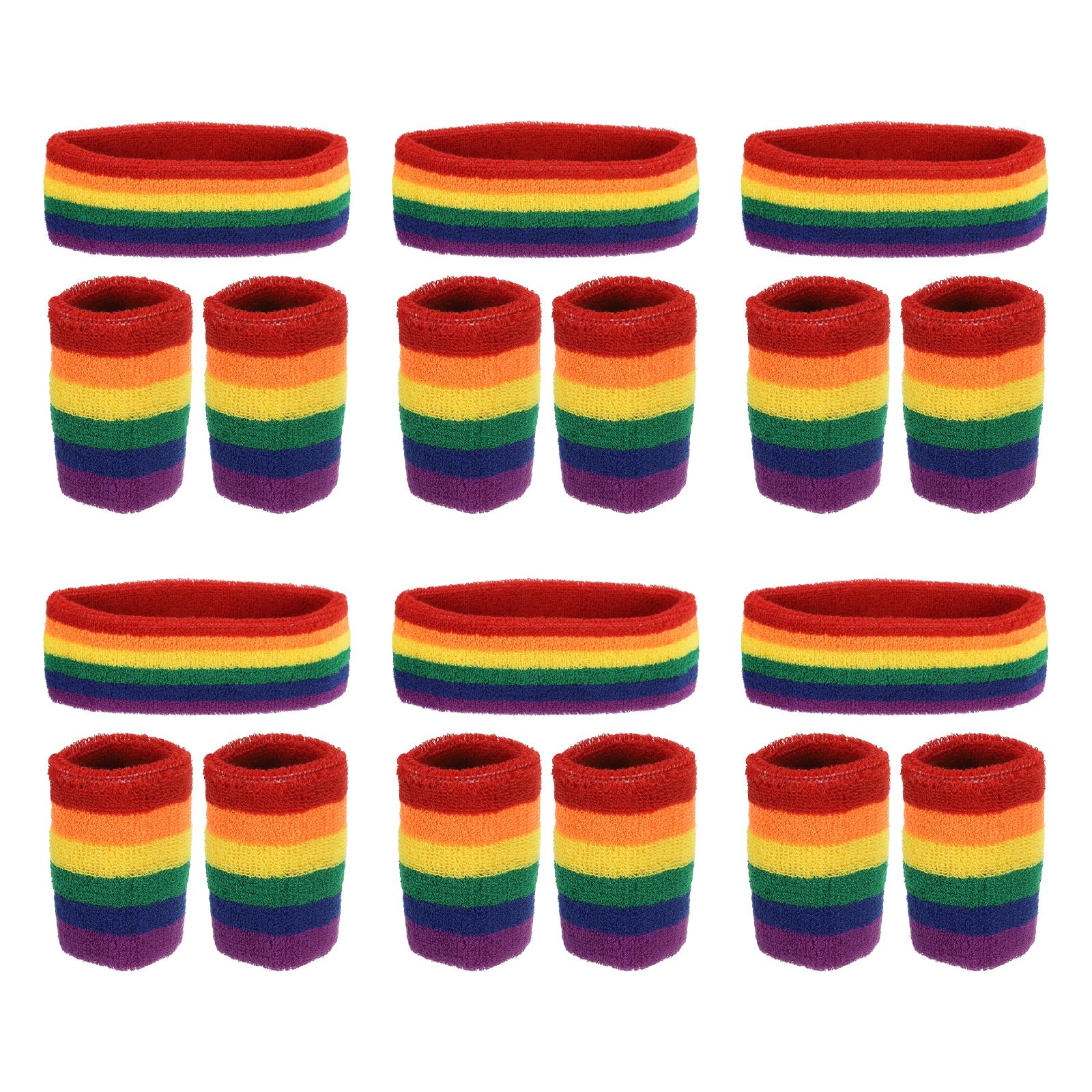 PATIKIL Sweatbands Headband Wristband, 6 Set/18Pcs Sweatband Terry Cloth for Sports Basketball Tennis Athletic Gym Working Out, Rainbow