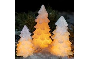 Yongmao Glittering White Christmas Tree Shaped Flickering Flameless LED Candles with Timer, Real Wax Battery Operated for Home Party Decoration and Gift (Set of 3)
