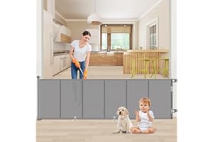 Upgrade 120 inch Retractable Baby Gates, EZIGO Extra Wide Baby Gate for Large Opening Extra Long Mesh Gate for Kids or Pet Dog Gate Child Safety Gate for Stairs Hallways Doorway Indoor Outdoor, Gray