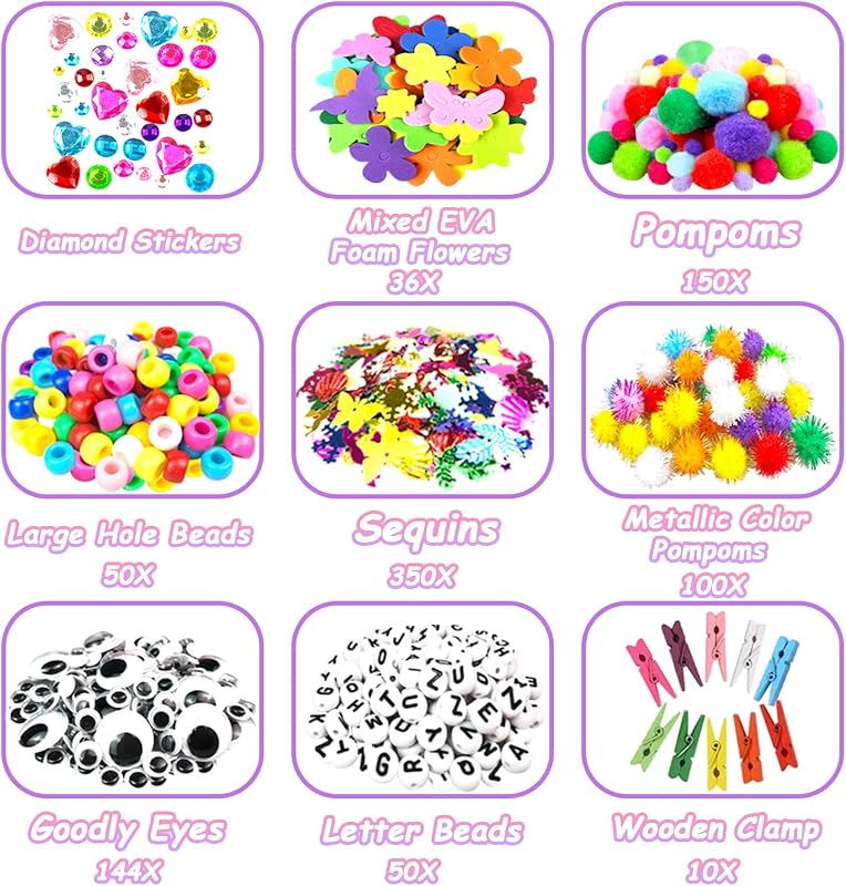 2000 Pezzi Lavoretti Creativi per Bambini DIY Art Craft Set Kit di forniture artistiche di Materiale con Scovolini Colorati per Lavoretti Collage Tutto in 1 Attività Regali per Bambini Ragazze Ragazzi