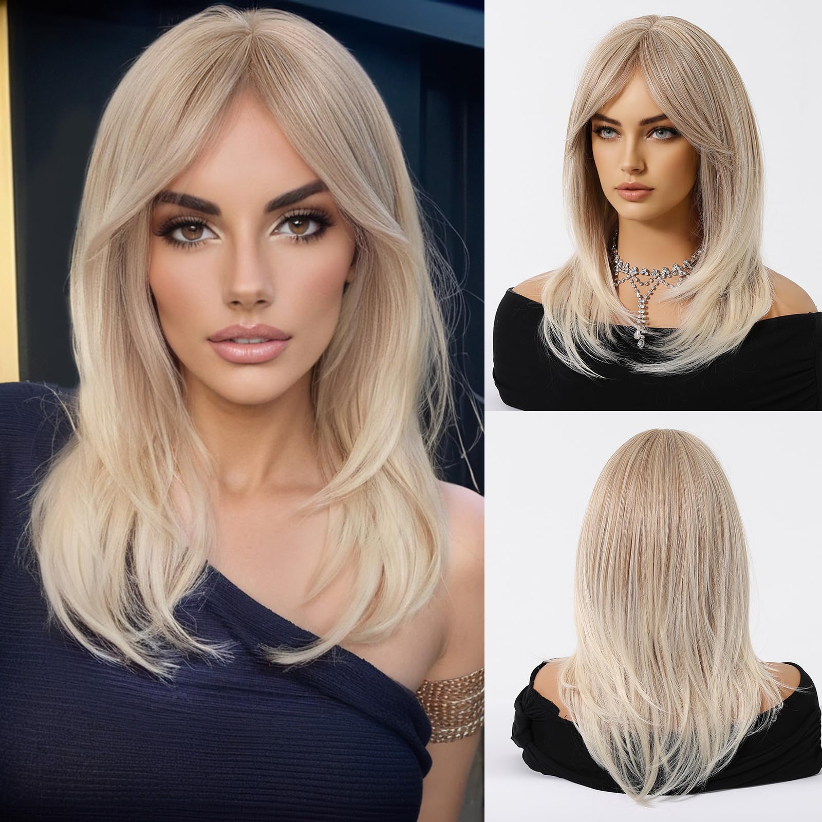 Photo 1 of Tumhorn Blonde Wig for Women Long Wavy Wigs Middle Part Natural Looking Heat Resistant Synthetic Wig for Daily Party Use