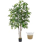 Warmplants Artificial Ficus Tree, 6ft Tall Fake Ficus Tree with Basket, Faux Plant for Indoor Outdoor Home Livingroom Office Garden Porch Décor