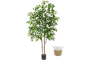 Warmplants Artificial Ficus Tree, 6ft Tall Fake Ficus Tree with Basket, Faux Plant for Indoor Outdoor Home Livingroom Office Garden Porch Décor