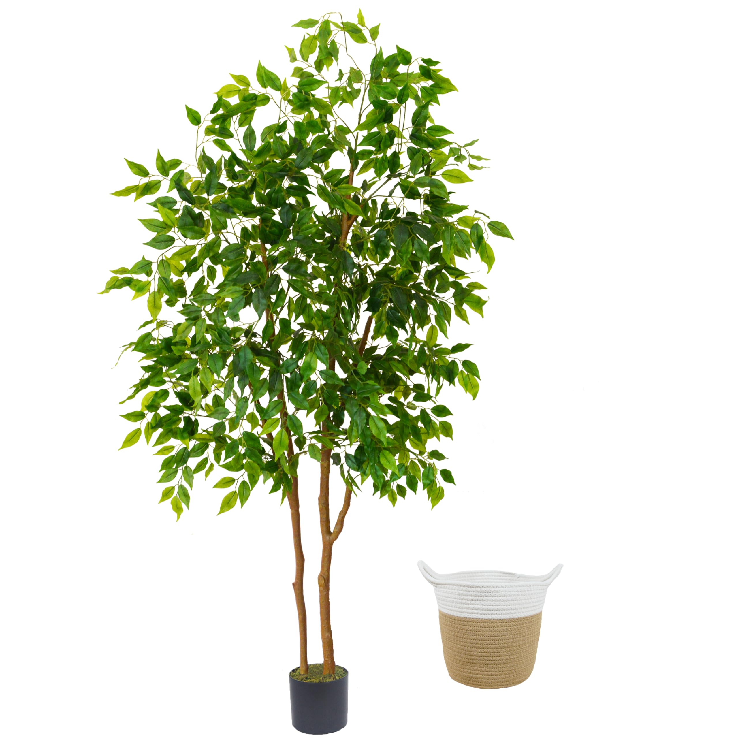 Photo 1 of ****STOCK PHOTO REFERENCE ONLY****Warmplants Artificial Ficus Tree, 6ft Tall Fake Ficus Tree with Basket, Faux Plant for Indoor Outdoor Home Livingroom Office Garden Porch Décor
