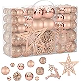 102PCS Assorted Rose Gold Christmas Ornaments - Shatterproof Xmas Tree Decorations Set