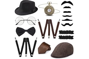 FEYIR 1920s Mens Costume Accessories Fedora Hat Pocket Watch Suspenders Bow Tie Gatsby Cosplay Roaring 20s Outfit for Men