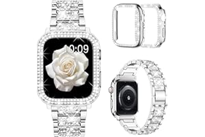 Mosonio Compatible with Apple Watch Band 38mm 40mm 41mm 42mm 44mm 45mm 46mm 49mm with 2 Pack Case Women, Jewelry Replacement Metal Bands Strap with Bling PC Protective Case for iWatch Ultra SE Series 11/10/9/8/7/6/5/4/3/2/1