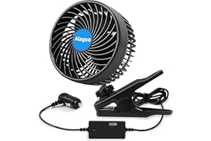 Alagoo Car Fan 6'' 12V Cool Gadgets Clip Fan for Front Rear Seat Passenger Portable Electric Air Fresh Fan with Cigarette Lighter Plug for Cars/Vehicle SUV, RV