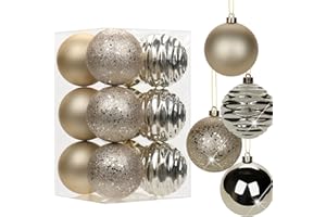 HOLLYONE 3.15" Champagne Christmas Ball Ornaments 12Pcs for Xmas Tree Shatterproof Christmas Tree Decorations Plastic Hanging Balls Set Wedding House Holiday Party Festival Home Decor