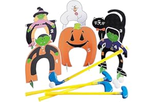 Fun Express Halloween Mini Golf Set for Kids Complete 26-Piece Party Game with 4 Clubs, Balls & Spooky Markers | Indoor Outdoor Halloween Activities for Trunk or Treat, Fall Festival & Carnival Games