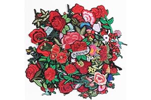 OEMOO 60Pcs Flower Embroidered Patches Random Assorted Styles Iron on Patches Rose Flower DIY Sew Applique Repair Patch for Clothes DIY Accessories