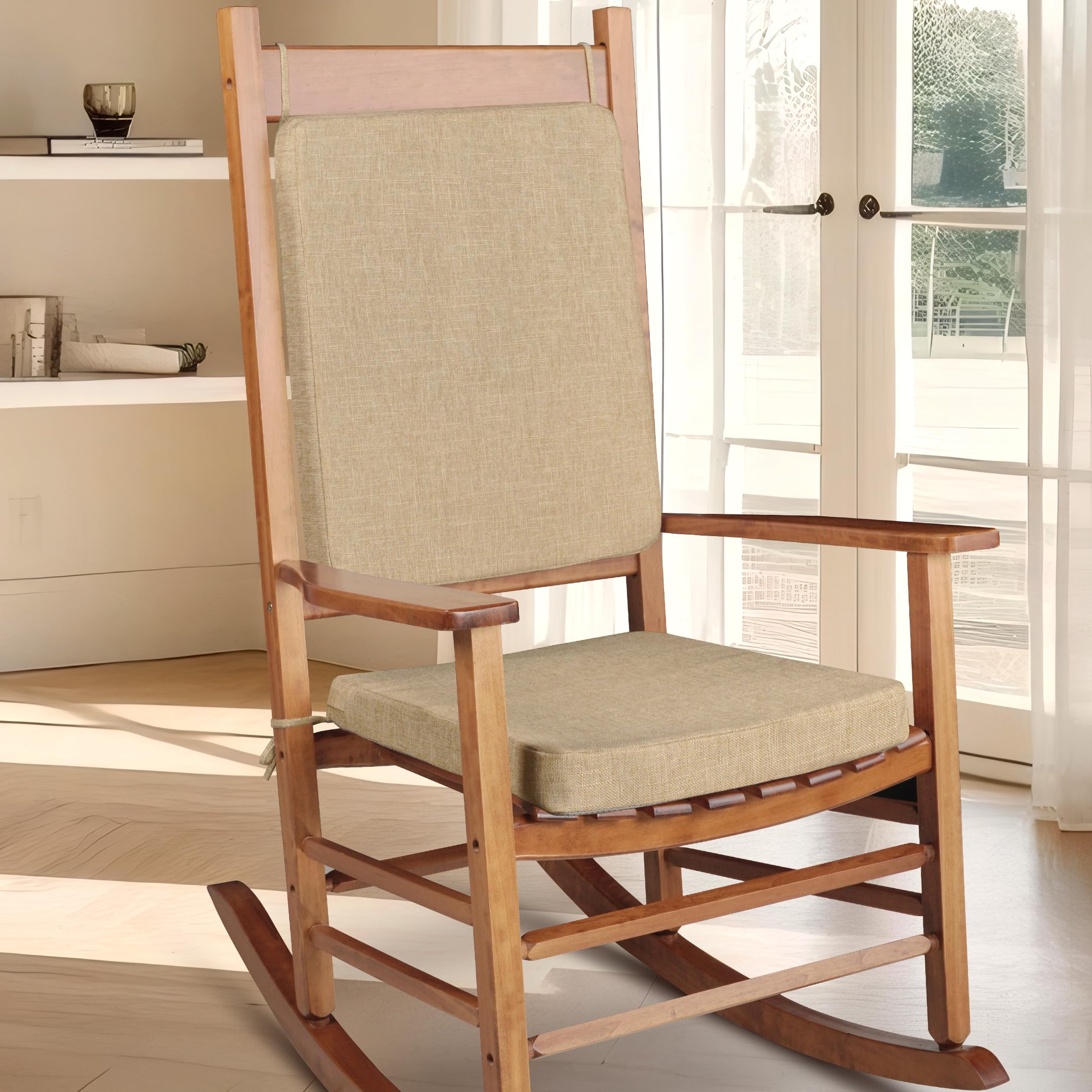 Photo 1 of FlyGulls Rocking Chair Cushion Set with Machine Washable Cover Non-Slip Rocking Chair Cushions Indoor Seat and Back Pads with Ties 1 Pack, 2 Piece Set, 20"x 17"x 2" (Beige)