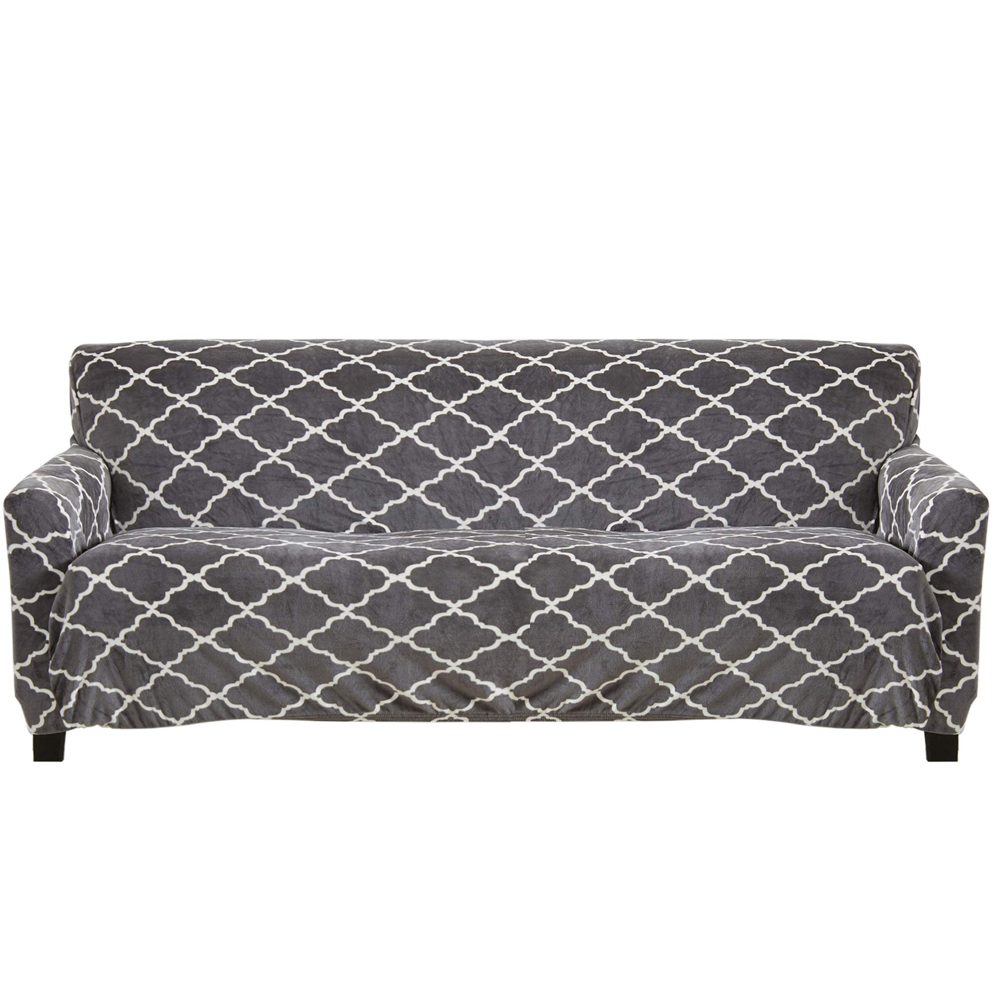 Great Bay Home Modern Velvet Plush Sofa Slipcover. Strapless One Piece Stretch Couch Cover. Sofa Cover for Living Room. Magnolia Collection Slipcover. (Sofa XL, Grey)