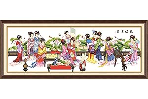 Dimensean Stamped Cross Stitch Kits Full Range of Embroidery Patterns Starter Kits for Beginners Adult or Kids DIY Cross Stitches Needlepoint Kits 11CT-Piano Chess Book Painting 29.5×82.7 inch