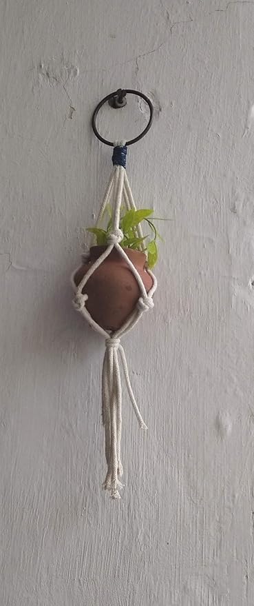 Pooja ki Potli Manny-Pack of 2 Handmade Washable-Indoor Outdoor-Boho Garden Macrame Mini Plant Hanger/Holder for Home Decor