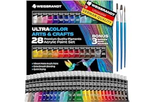 WEISBRANDT Ultra Color Arts & Crafts Acrylic Paint Set – 28 Premium Quality Pigments, Matte Finish, 0.4oz/12 ml Bottles, Water-Based - Art Supplies, DIY, Rich Impasto Body, For All Porous Surfaces
